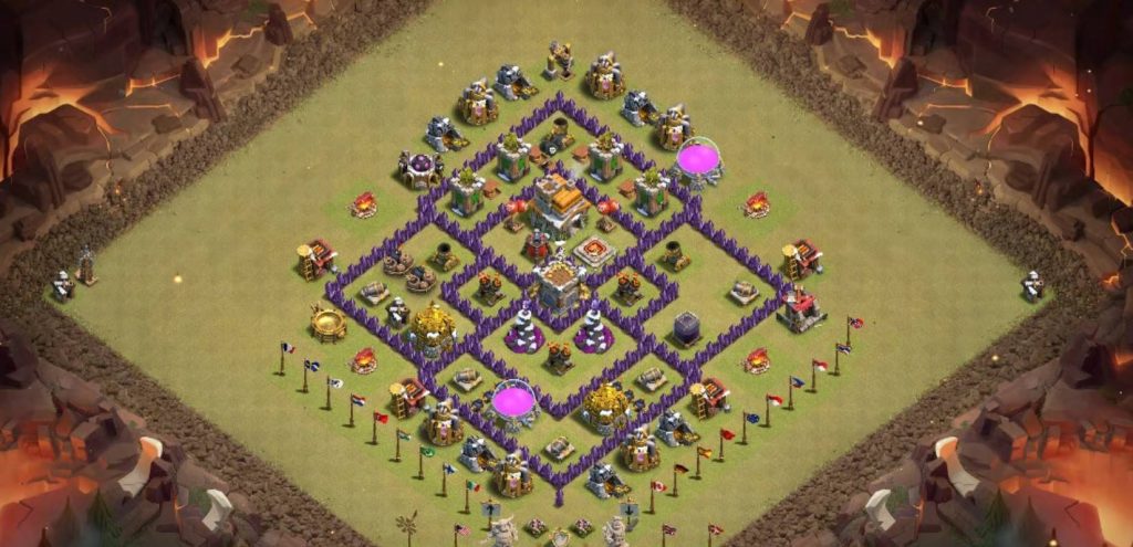 th7 trophy base anti valk with bomb tower